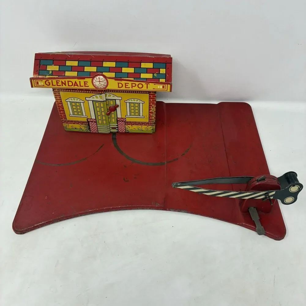 1930's Vintage MARX - Pre-War Tin - GLENDALE Train Depot Metal - Red Version